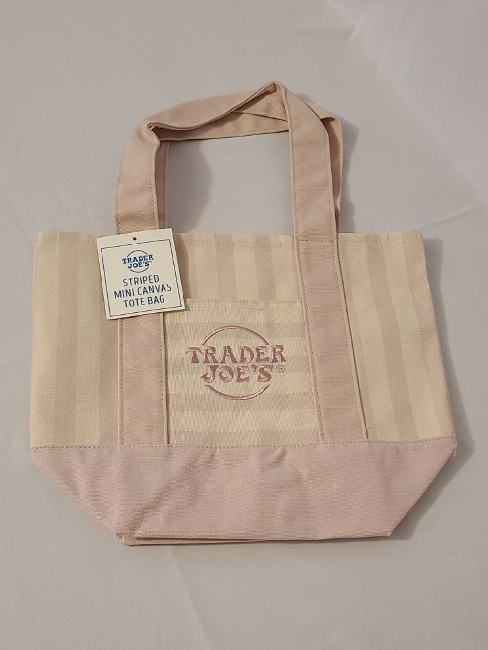 Trader Joe's Pink Striped Mini Canvas Tote Bag - Picture 9 of 9